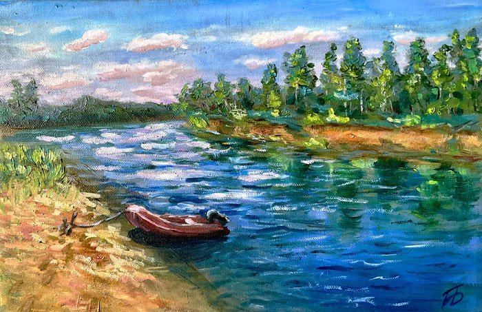 Картина маслом лодка на Пякопуре
