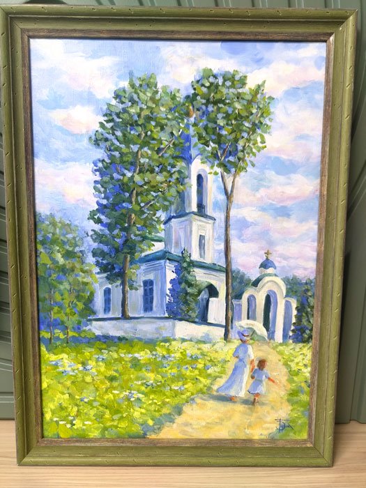 Церковь в импрессионистском стиле — авторский пейзаж маслом 42×60 см - 2