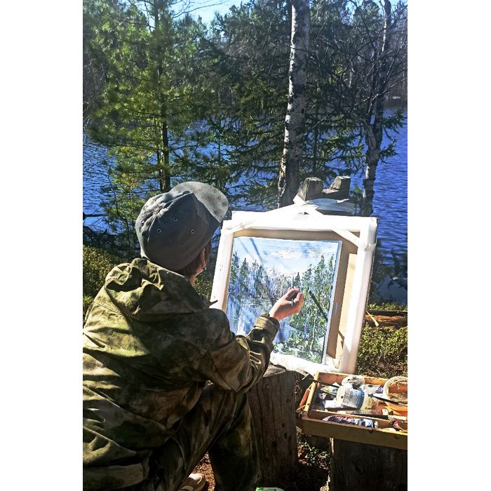 Этюд с озером и лесом — пейзаж маслом с натуры 50×40 см - 3