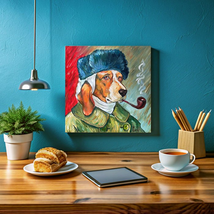 Пес с трубкой — картина в стиле Ван Гога, 30×30 см, холст на подрамнике - 4