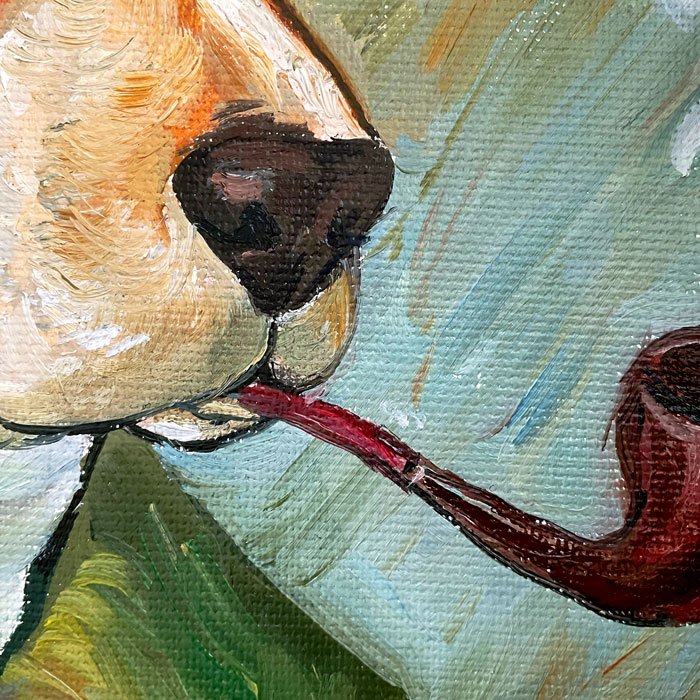 Пес с трубкой — картина в стиле Ван Гога, 30×30 см, холст на подрамнике - 6