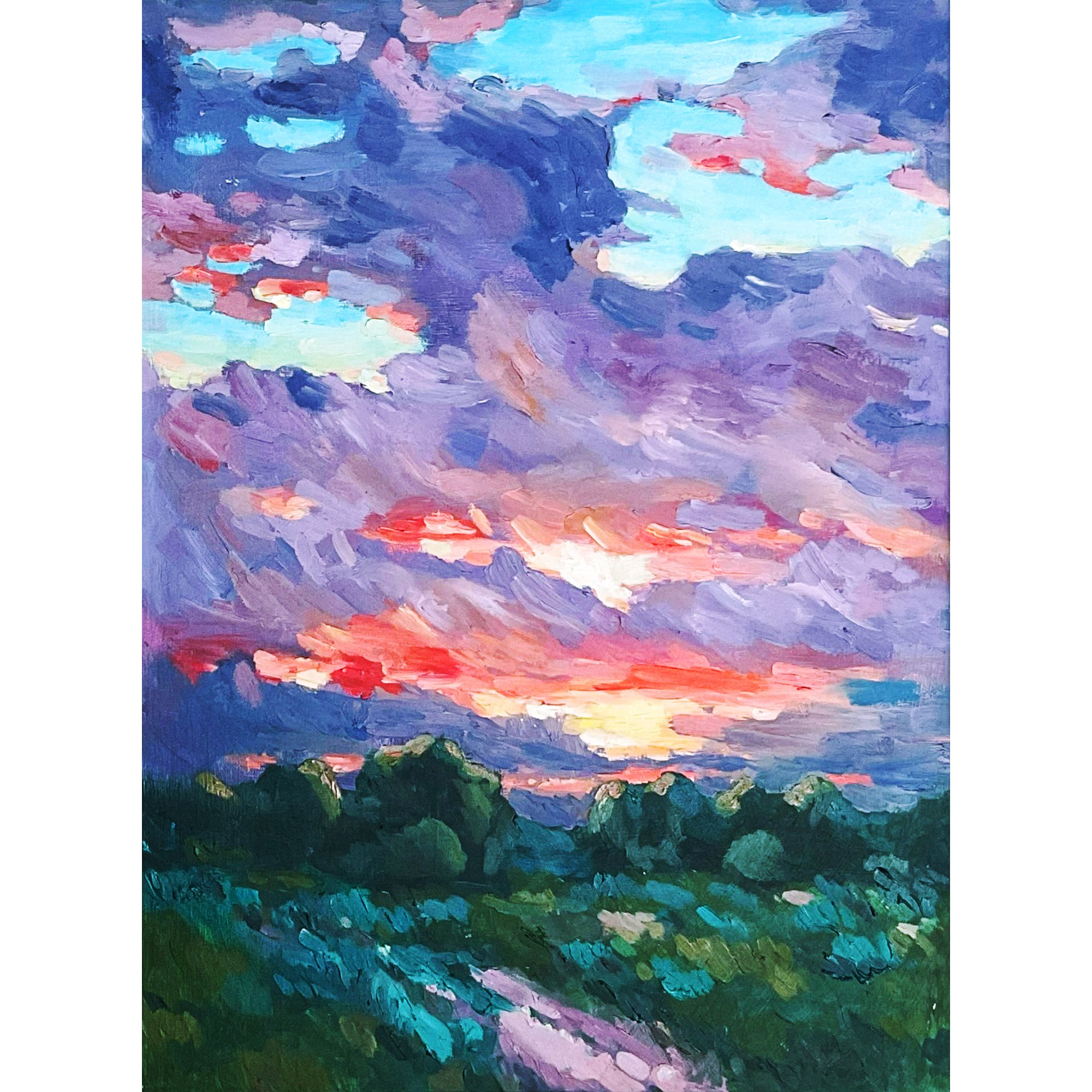Картина маслом 30×40 Лавандовый закат — оригинал